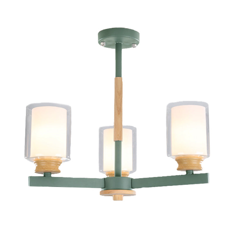 Macaron Cylinder Chandelier Pendant Light - 3/5/6 Lights Pink/Yellow/Green Living Room