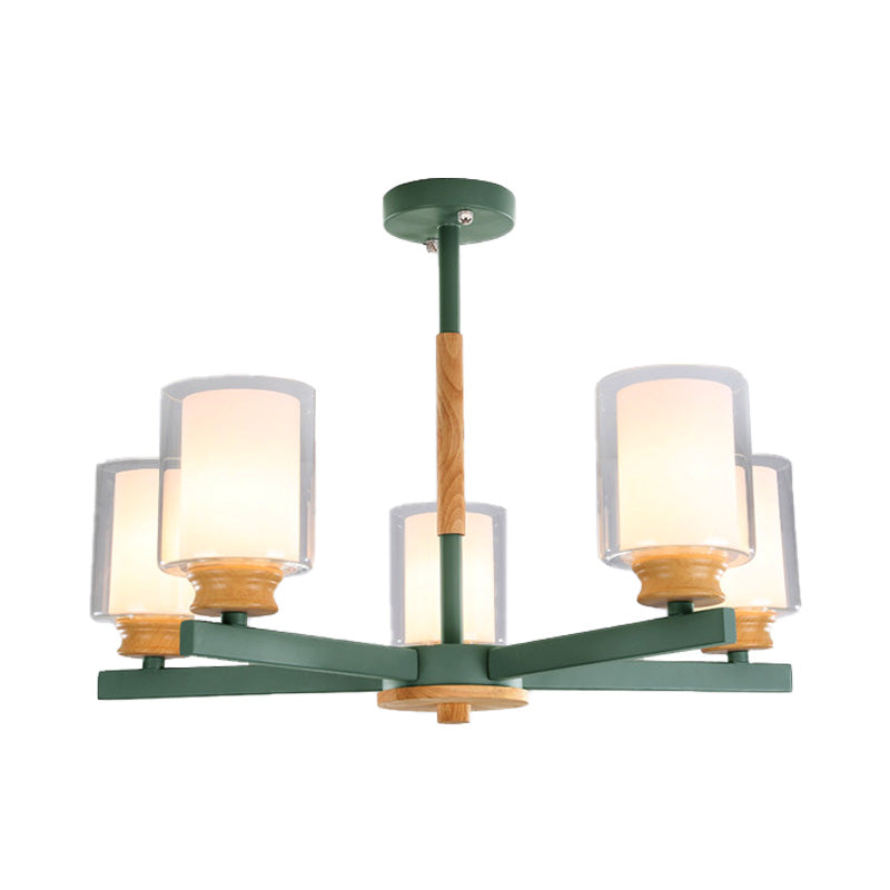 Macaron Cylinder Chandelier Pendant Light - 3/5/6 Lights Pink/Yellow/Green Living Room