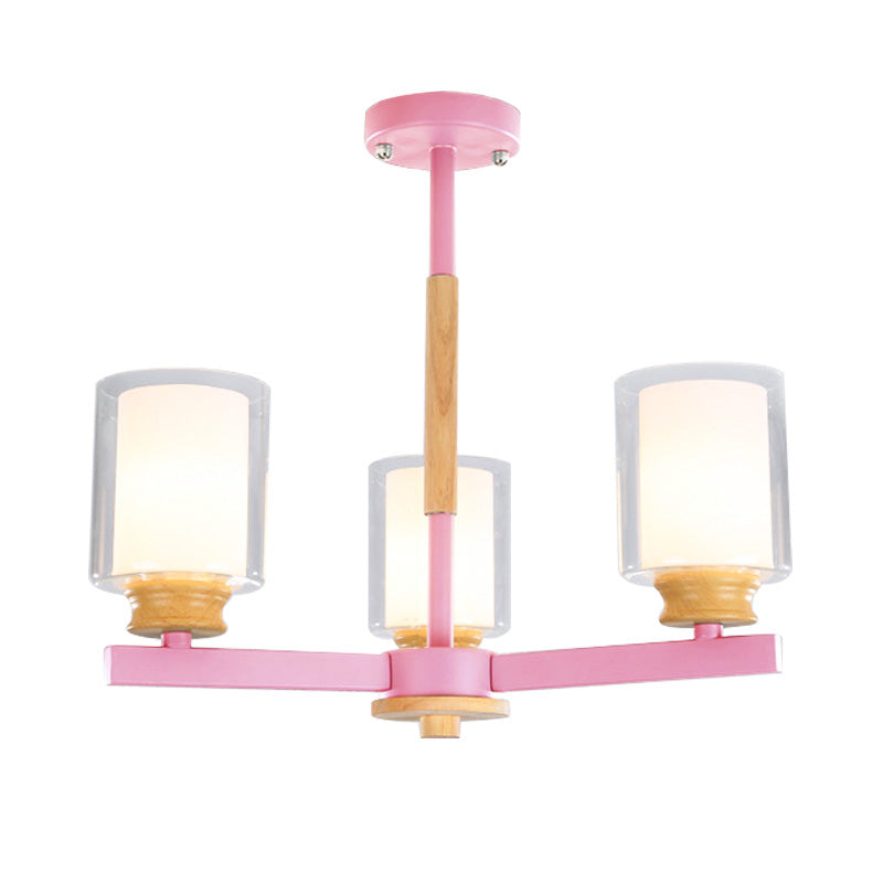 Macaron Cylinder Chandelier Pendant Light - 3/5/6 Lights Pink/Yellow/Green Living Room