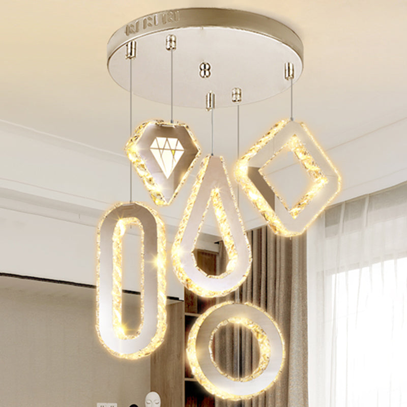 Geometric Crystal LED Pendant Light for Modern Dining Rooms in Stainless-Steel