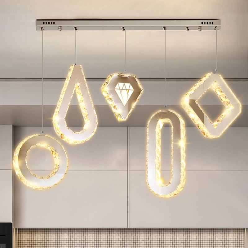 Geometric Crystal LED Pendant Light for Modern Dining Rooms in Stainless-Steel