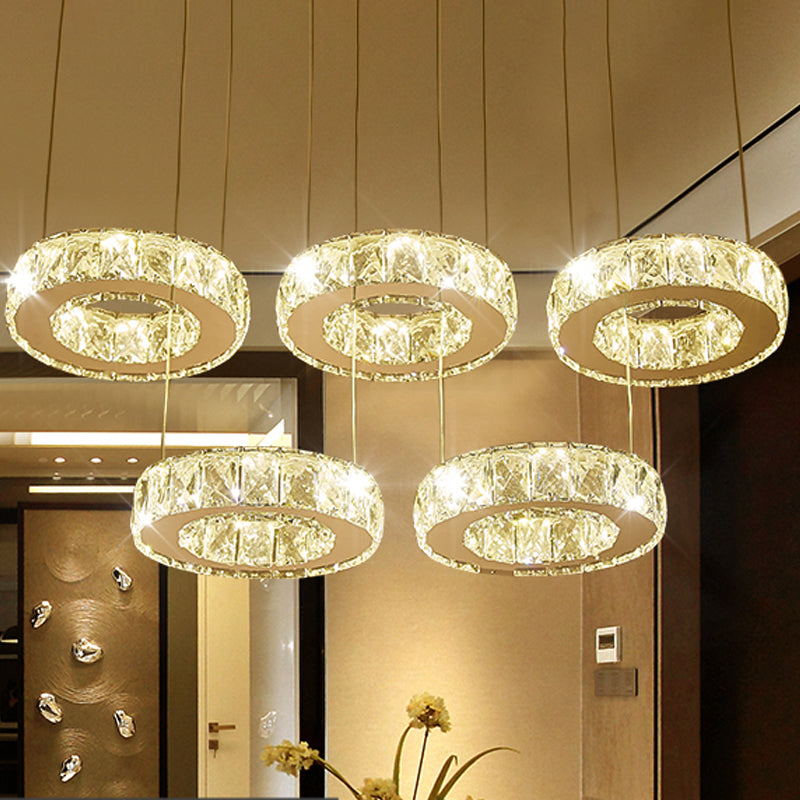 Sleek Stainless-Steel LED Pendant Light with Circle Shaped Faceted Crystal