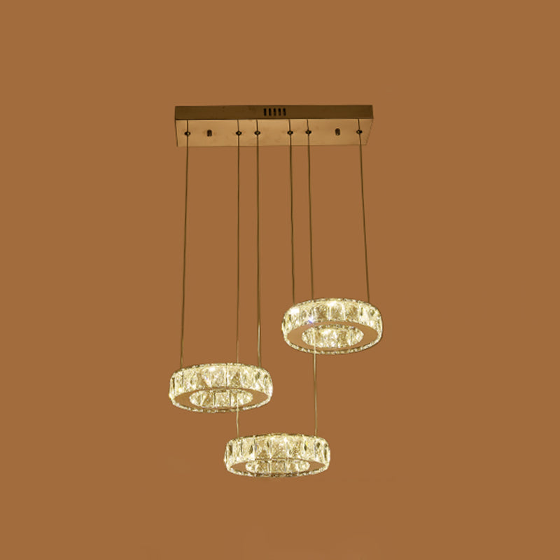 Sleek Stainless-Steel LED Pendant Light with Circle Shaped Faceted Crystal