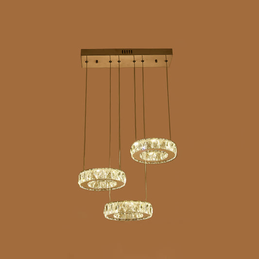 Sleek Stainless-Steel LED Pendant Light with Circle Shaped Faceted Crystal