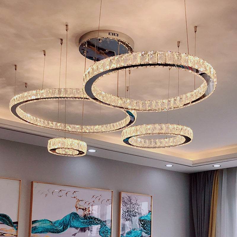 Modern Crystal Led Ceiling Light For Living Room - Stainless Steel Ring Design Stainless-Steel / 4