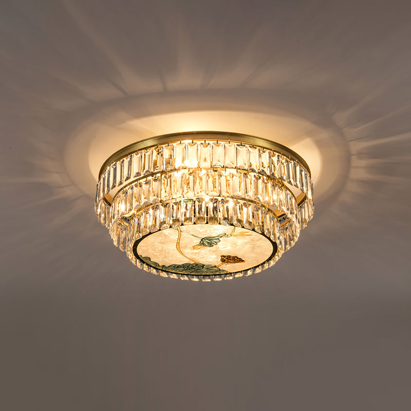 Minimalist Brass LED Crystal Flush Mount Lighting Fixture - Circle Shaped