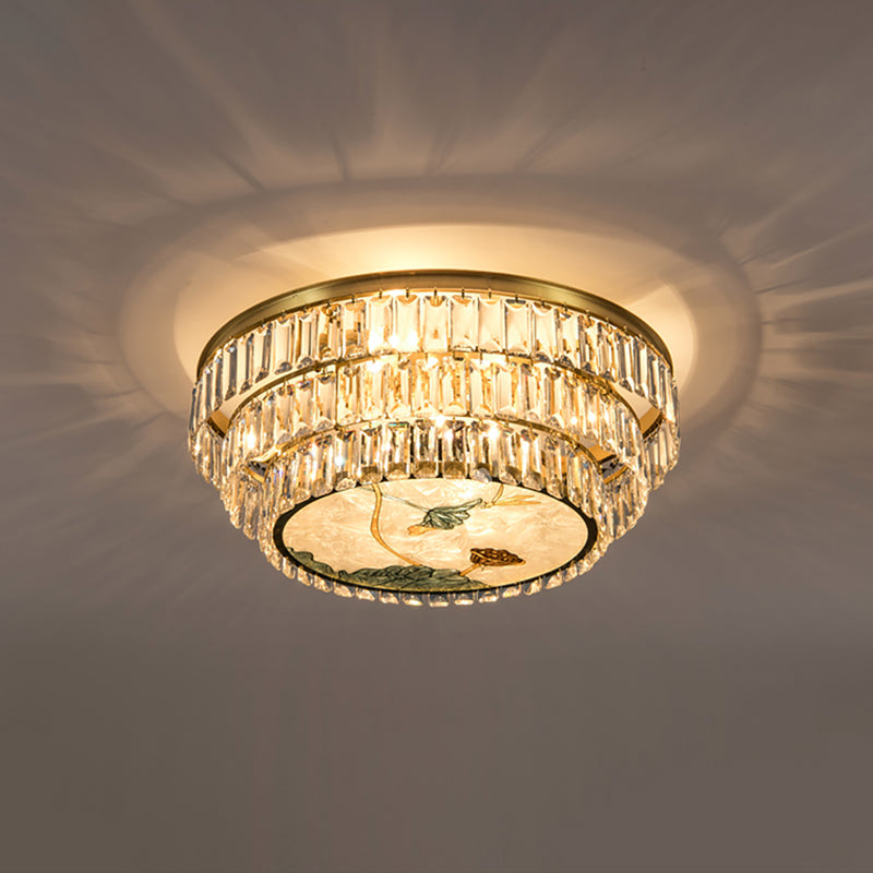 Minimalist Brass LED Crystal Flush Mount Lighting Fixture - Circle Shaped