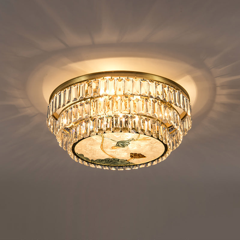 Minimalist Brass LED Crystal Flush Mount Lighting Fixture - Circle Shaped