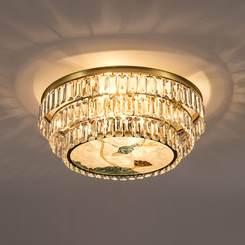 Minimalist Brass LED Crystal Flush Mount Lighting Fixture - Circle Shaped