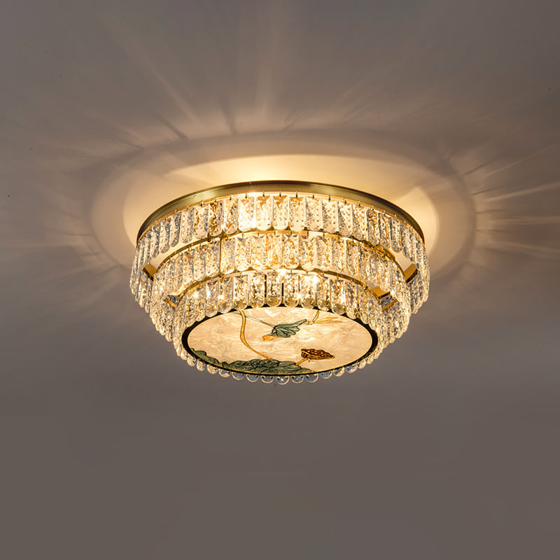 Minimalist Brass LED Crystal Flush Mount Lighting Fixture - Circle Shaped