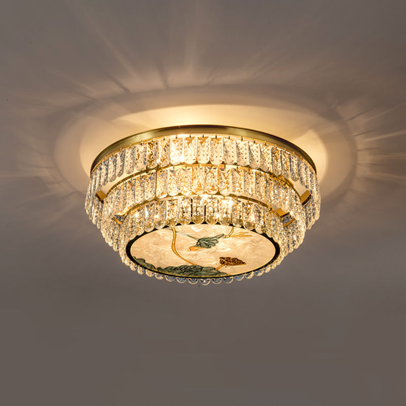 Minimalist Brass LED Crystal Flush Mount Lighting Fixture - Circle Shaped