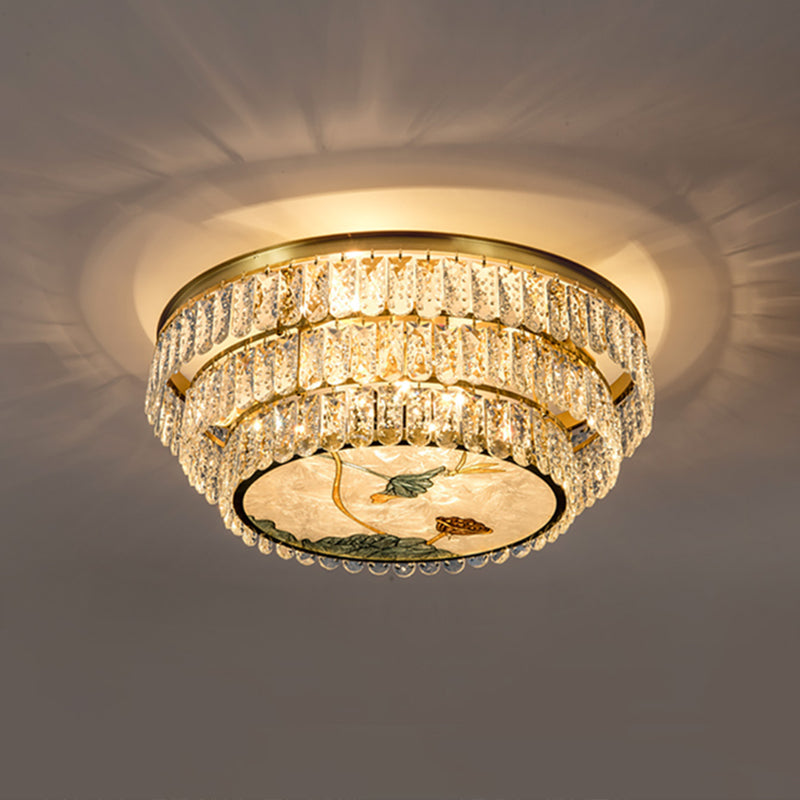 Minimalist Brass LED Crystal Flush Mount Lighting Fixture - Circle Shaped