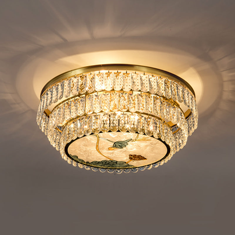 Minimalist Brass LED Crystal Flush Mount Lighting Fixture - Circle Shaped