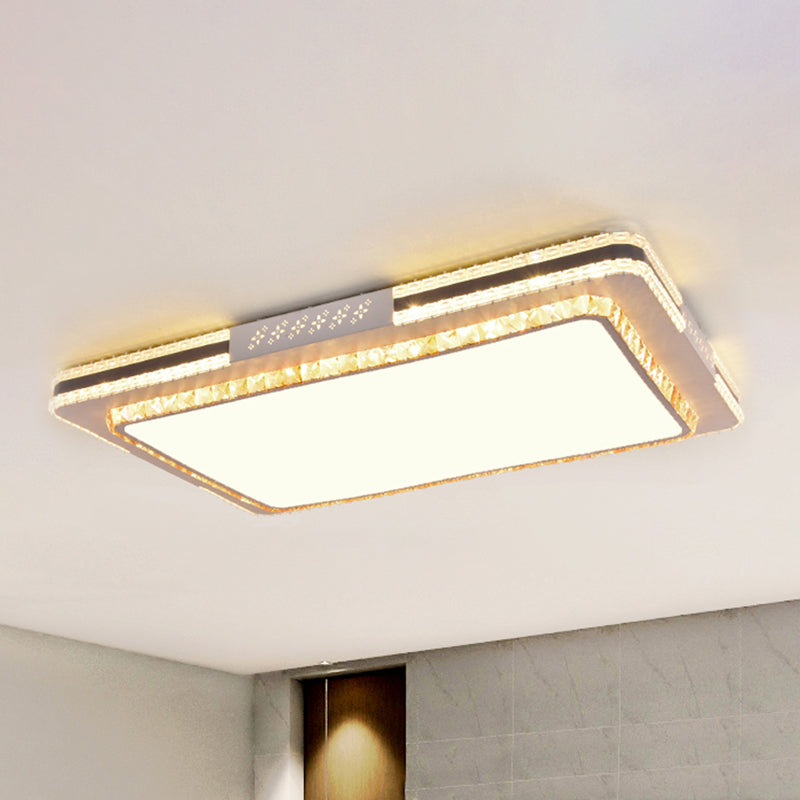 Faceted Crystal LED Flush Mount Ceiling Light in Modern Stainless-Steel Rectangle Design