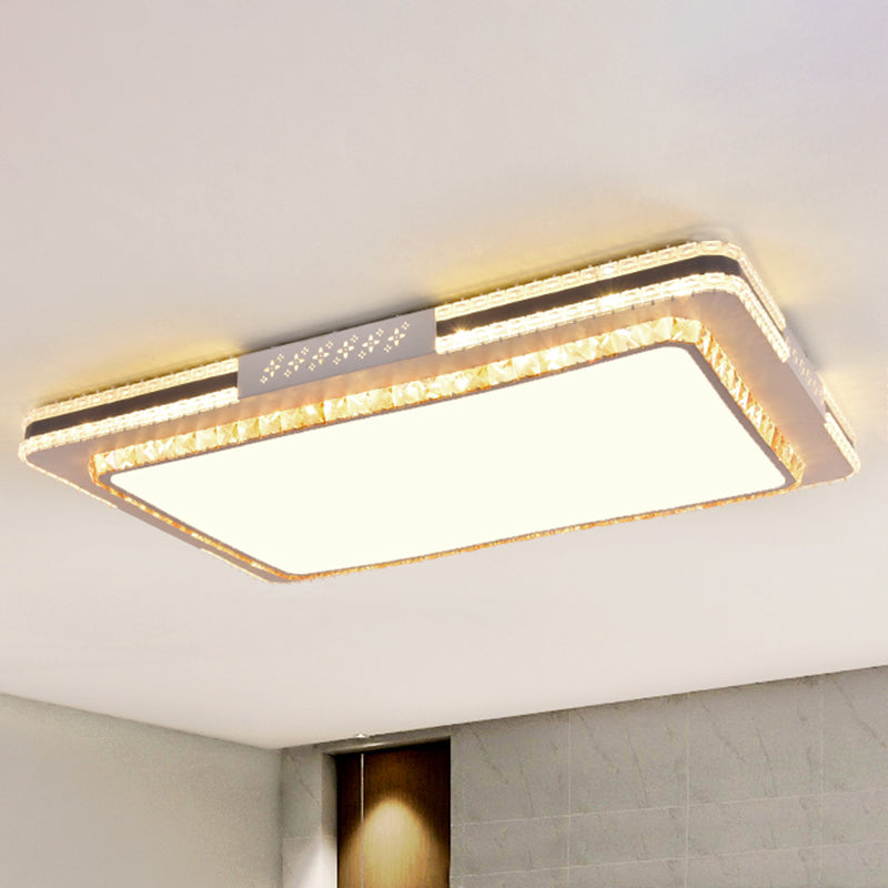 Faceted Crystal LED Flush Mount Ceiling Light in Modern Stainless-Steel Rectangle Design