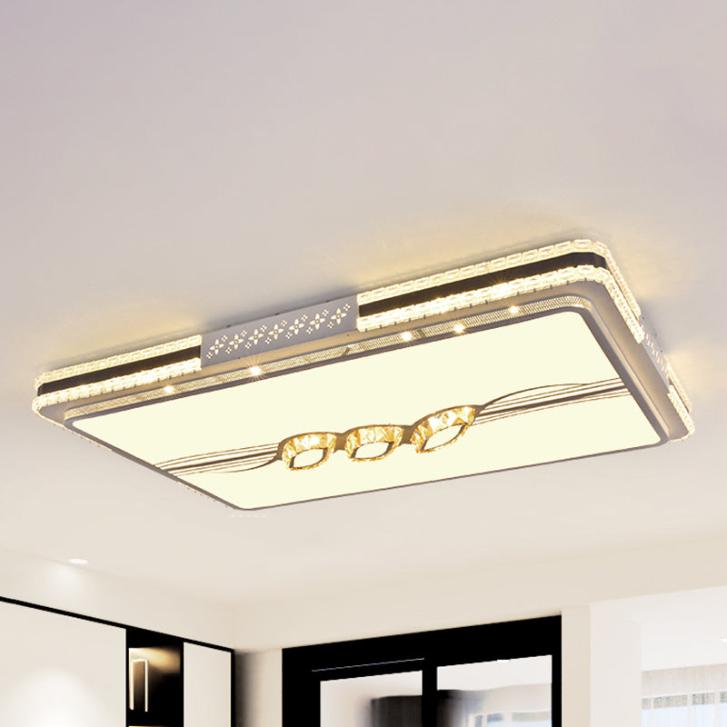 Faceted Crystal LED Flush Mount Ceiling Light in Modern Stainless-Steel Rectangle Design