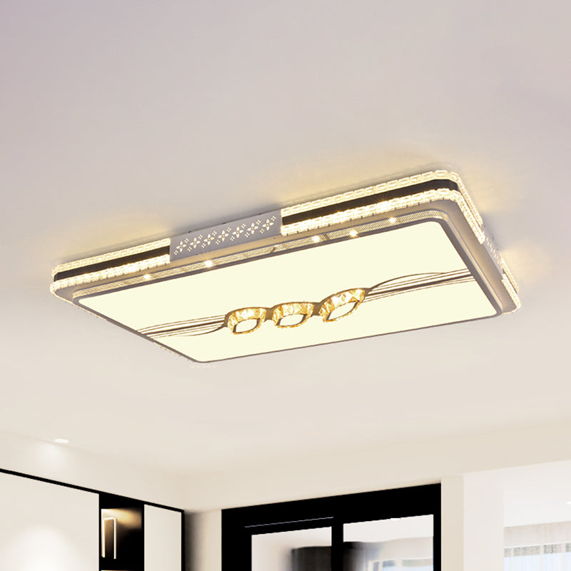 Faceted Crystal LED Flush Mount Ceiling Light in Modern Stainless-Steel Rectangle Design
