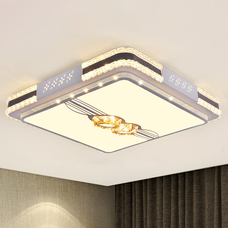 Faceted Crystal LED Flush Mount Ceiling Light in Modern Stainless-Steel Rectangle Design