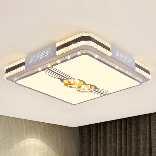 Faceted Crystal LED Flush Mount Ceiling Light in Modern Stainless-Steel Rectangle Design