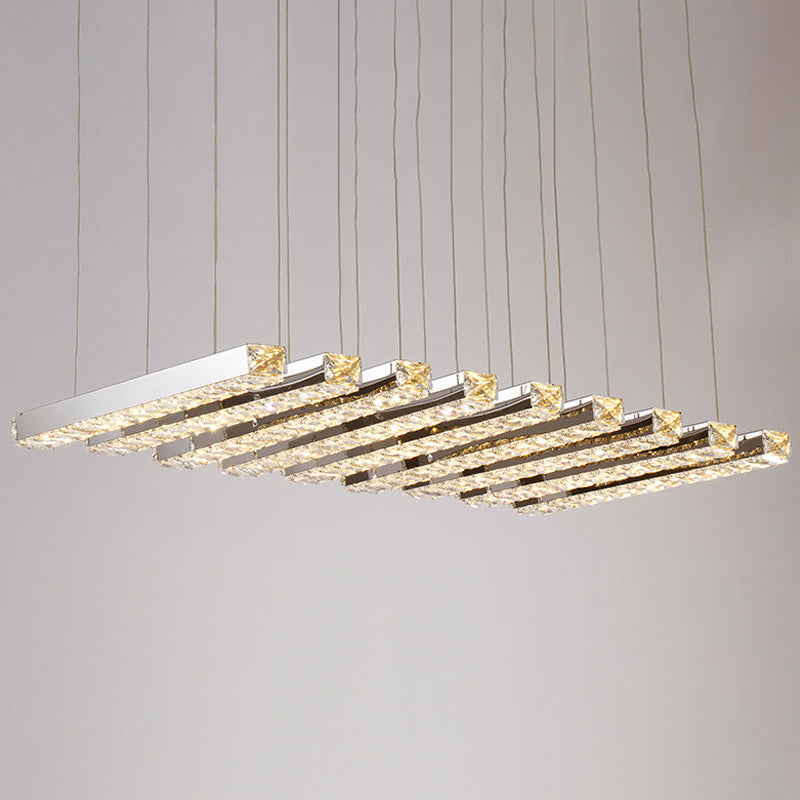 Minimalist Crystal Dining Room Chandelier Pendant Light - Stainless-Steel LED Hanging Fixture