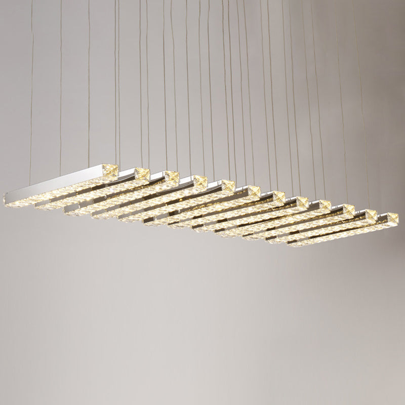 Minimalist Crystal Dining Room Chandelier Pendant Light - Stainless-Steel LED Hanging Fixture