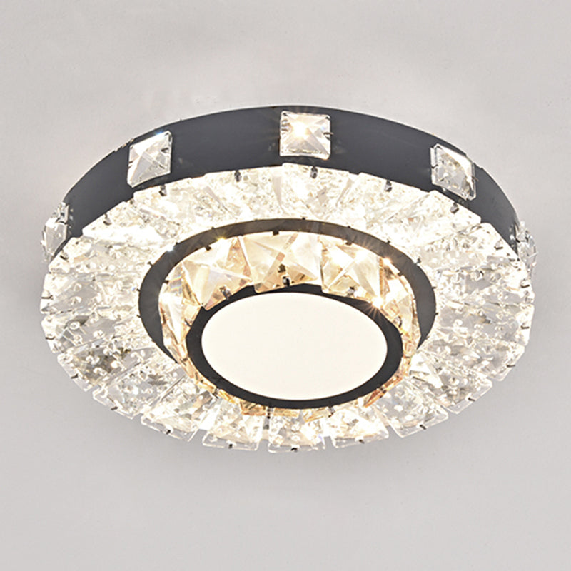 Modern Crystal LED Flush Mount Ceiling Light in Stainless-Steel for Corridors