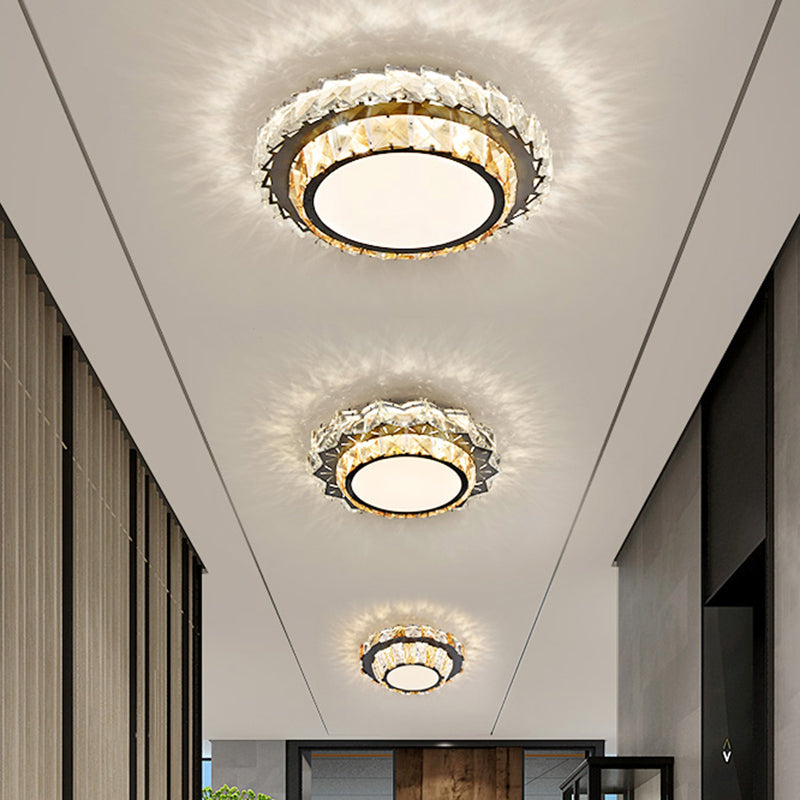Modern Crystal LED Flush Mount Ceiling Light in Stainless-Steel for Corridors