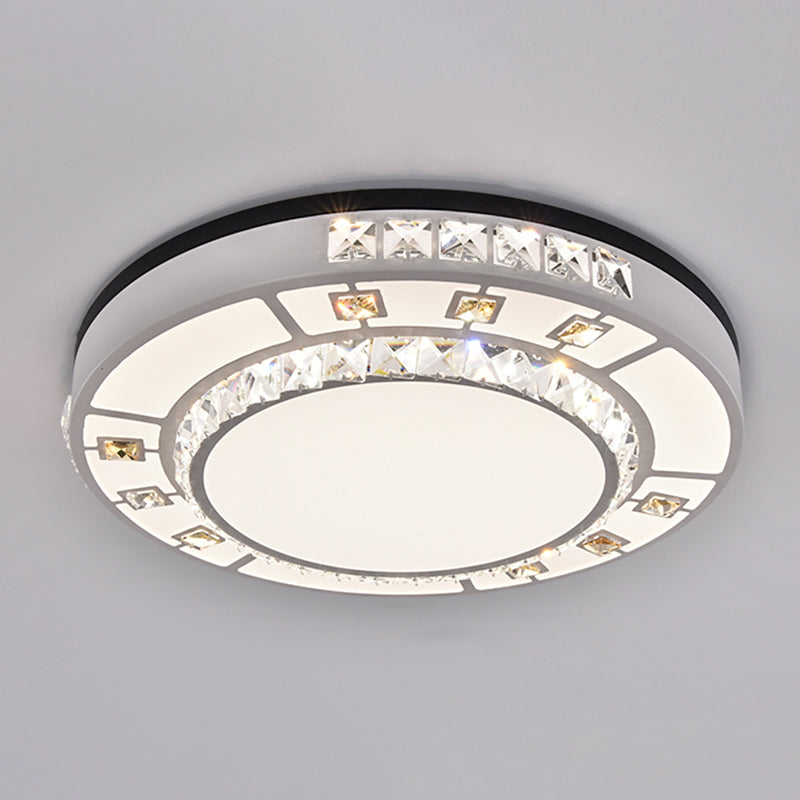 Sleek Stainless-Steel Drum LED Flush Mount Light with Crystal Accent – Perfect for Bedrooms