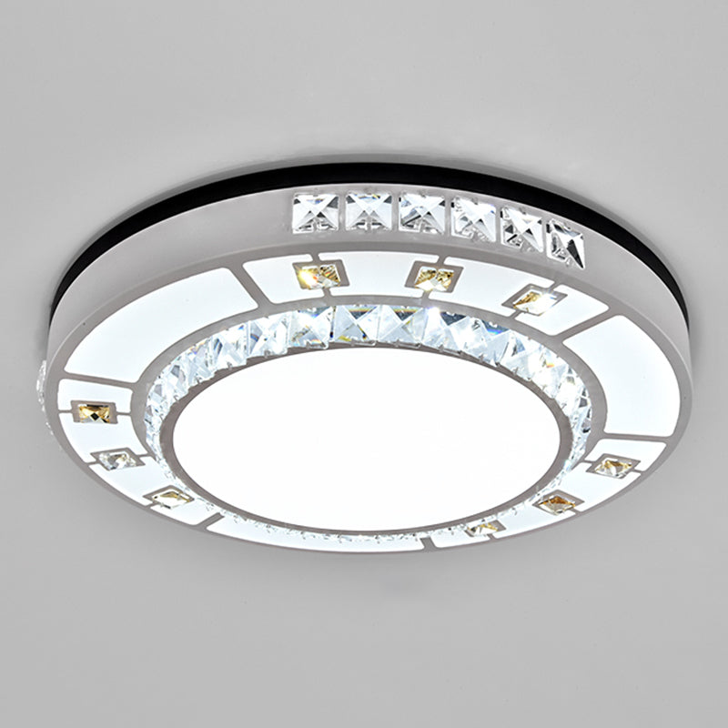 Sleek Stainless-Steel Drum LED Flush Mount Light with Crystal Accent – Perfect for Bedrooms