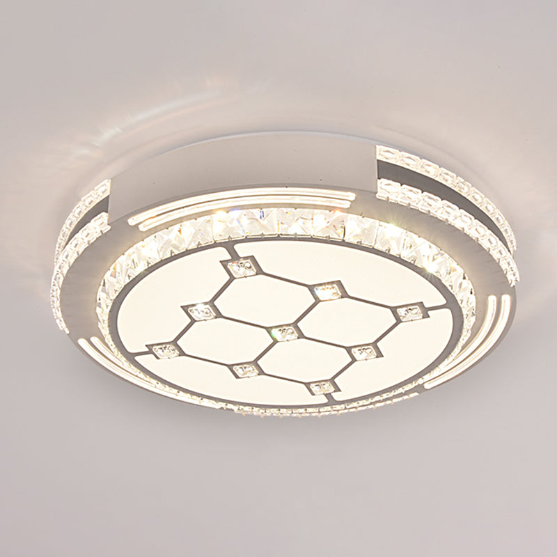 Sleek Stainless-Steel Drum LED Flush Mount Light with Crystal Accent – Perfect for Bedrooms