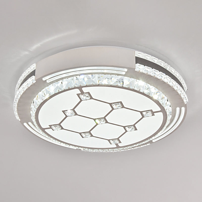 Sleek Stainless-Steel Drum LED Flush Mount Light with Crystal Accent – Perfect for Bedrooms