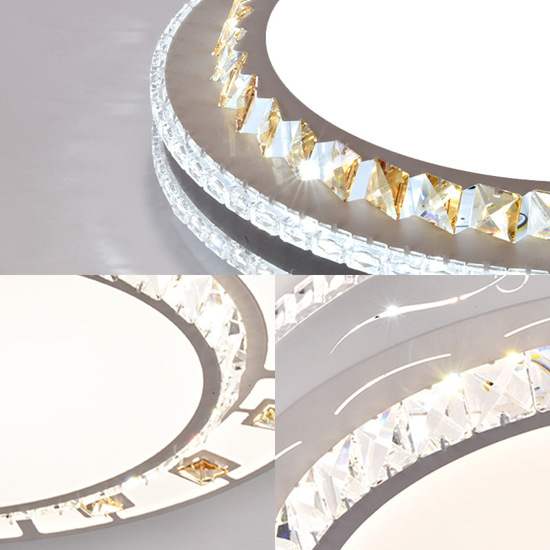 Sleek Stainless-Steel Drum LED Flush Mount Light with Crystal Accent – Perfect for Bedrooms