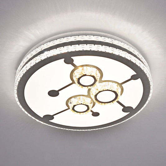 Sleek Stainless-Steel Drum LED Flush Mount Light with Crystal Accent – Perfect for Bedrooms