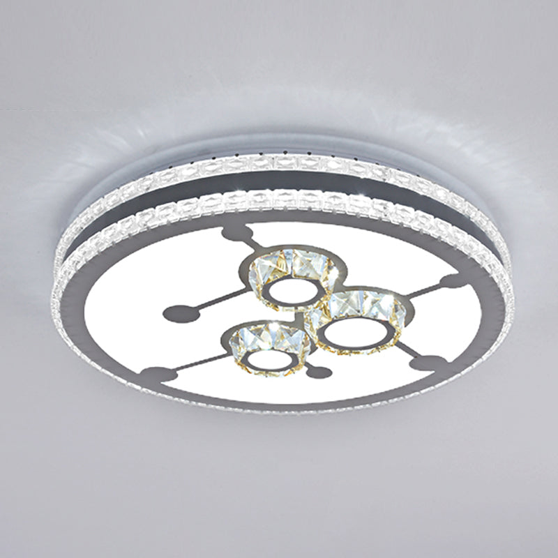 Sleek Stainless-Steel Drum LED Flush Mount Light with Crystal Accent – Perfect for Bedrooms