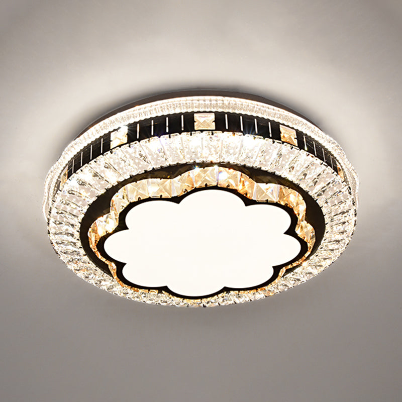 Sleek Stainless-Steel Drum LED Flush Mount Light with Crystal Accent – Perfect for Bedrooms