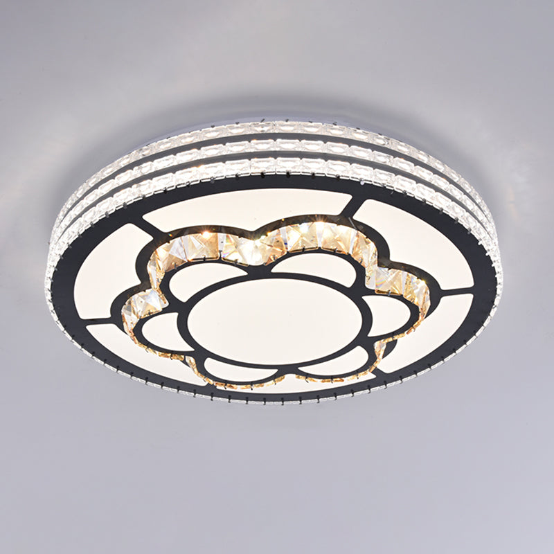 Sleek Stainless-Steel Drum LED Flush Mount Light with Crystal Accent – Perfect for Bedrooms