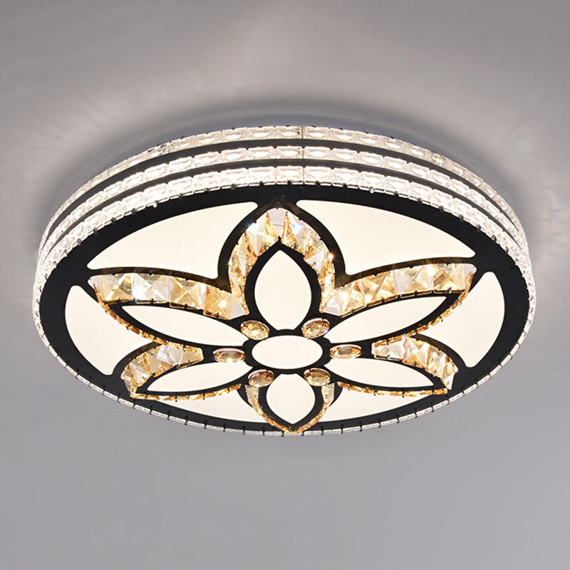 Sleek Stainless-Steel Drum LED Flush Mount Light with Crystal Accent – Perfect for Bedrooms
