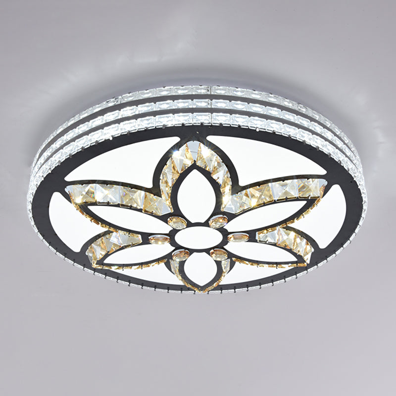 Sleek Stainless-Steel Drum LED Flush Mount Light with Crystal Accent – Perfect for Bedrooms