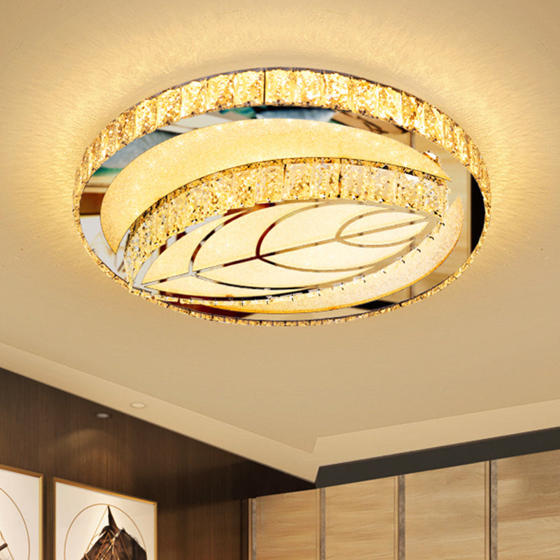 Minimalist Crystal LED Flush Mount Fixture with Stainless-Steel Geometric Design