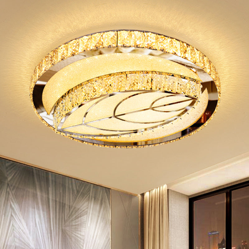 Minimalist Crystal LED Flush Mount Fixture with Stainless-Steel Geometric Design