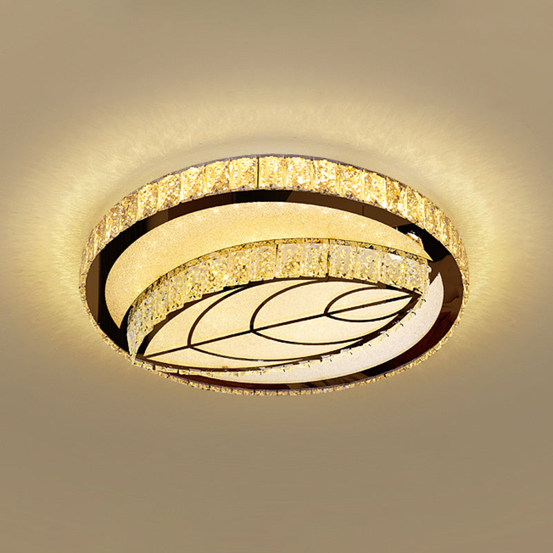 Minimalist Crystal LED Flush Mount Fixture with Stainless-Steel Geometric Design