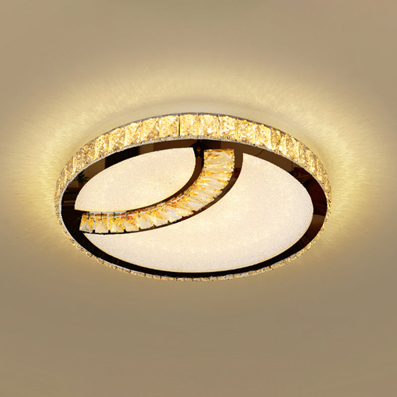 Minimalist Crystal LED Flush Mount Fixture with Stainless-Steel Geometric Design