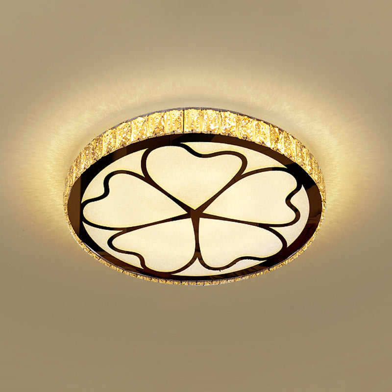 Minimalist Crystal LED Flush Mount Fixture with Stainless-Steel Geometric Design