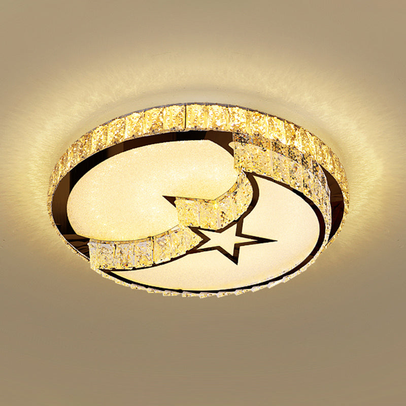 Minimalist Crystal LED Flush Mount Fixture with Stainless-Steel Geometric Design