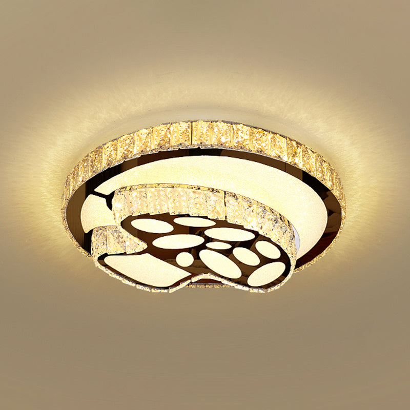 Minimalist Crystal LED Flush Mount Fixture with Stainless-Steel Geometric Design