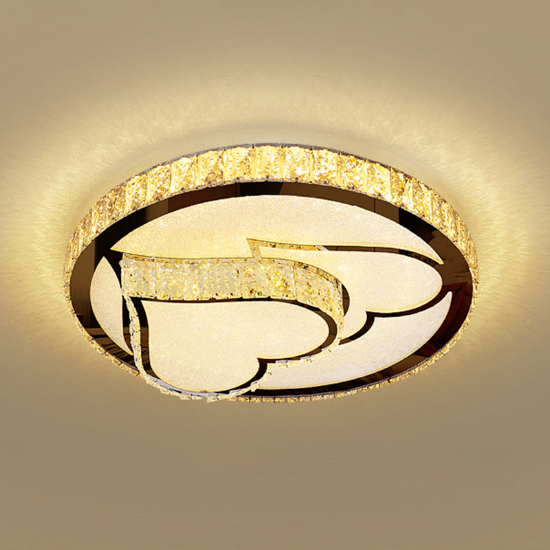 Minimalist Crystal LED Flush Mount Fixture with Stainless-Steel Geometric Design