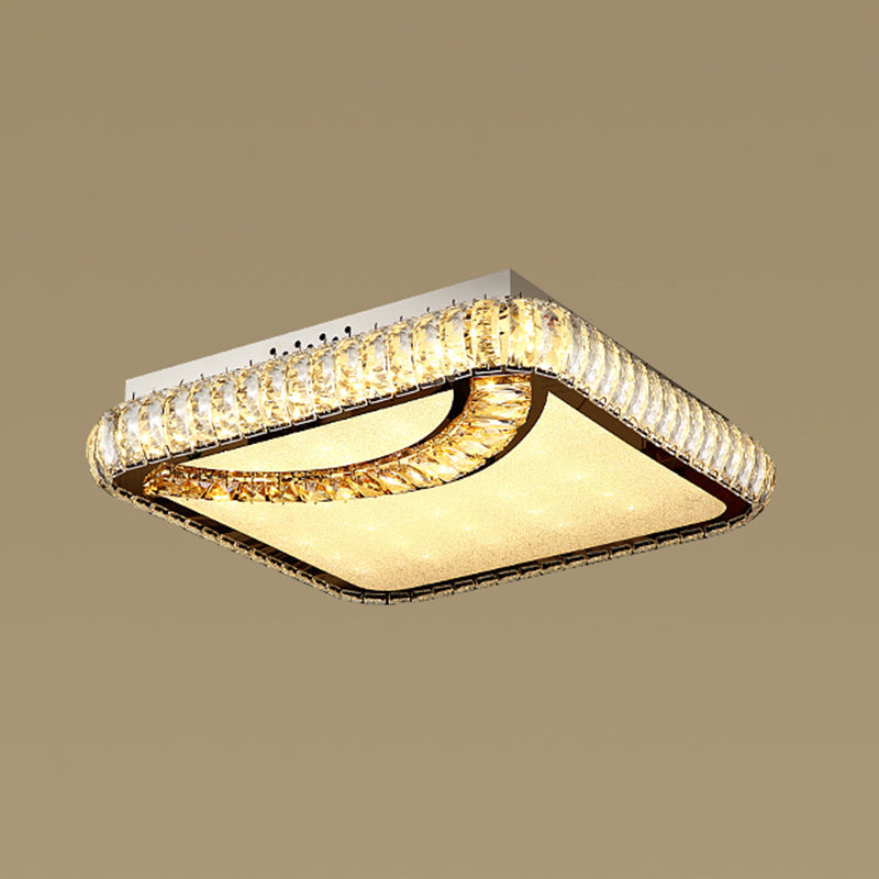 Minimalist Crystal LED Flush Mount Fixture with Stainless-Steel Geometric Design