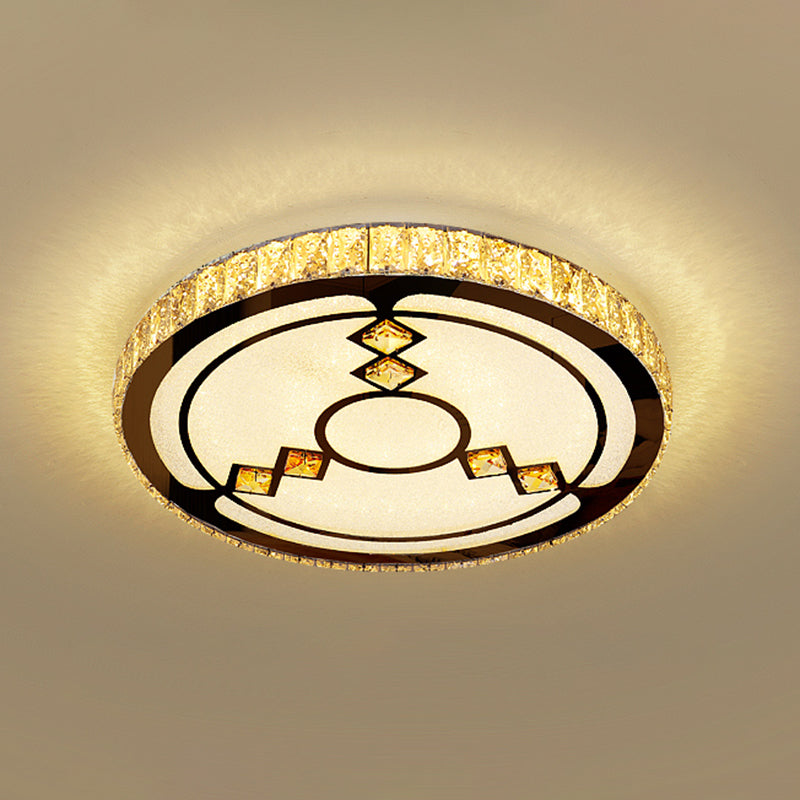 Minimalist Crystal LED Flush Mount Fixture with Stainless-Steel Geometric Design
