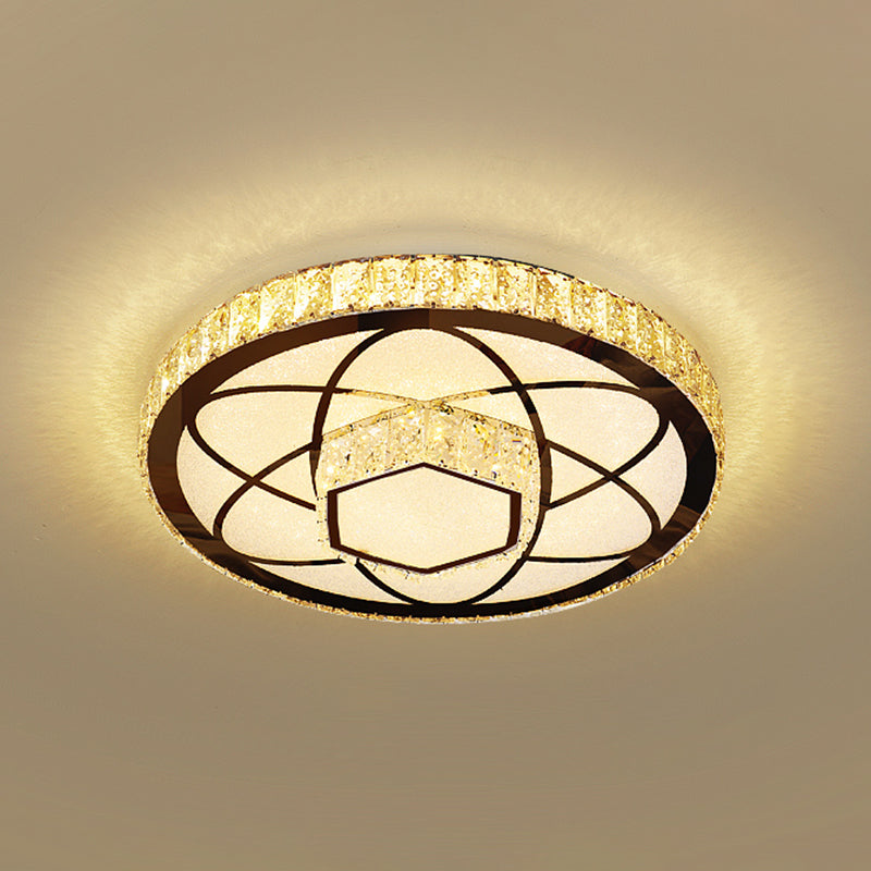 Minimalist Crystal LED Flush Mount Fixture with Stainless-Steel Geometric Design