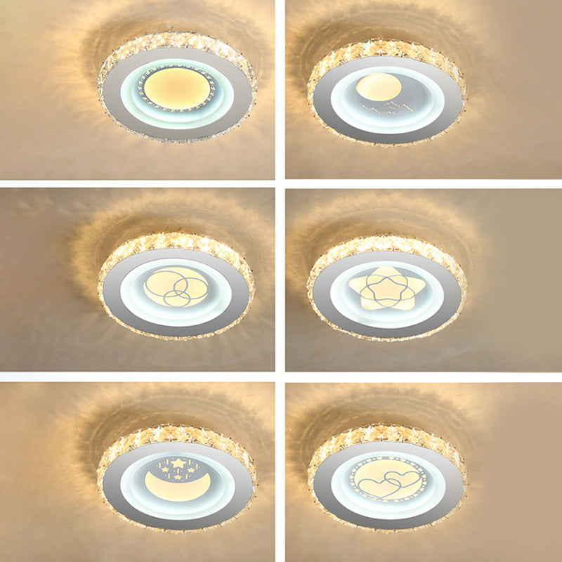 Plafonnier LED moderne en cristal et acier inoxydable - Forme circulaire